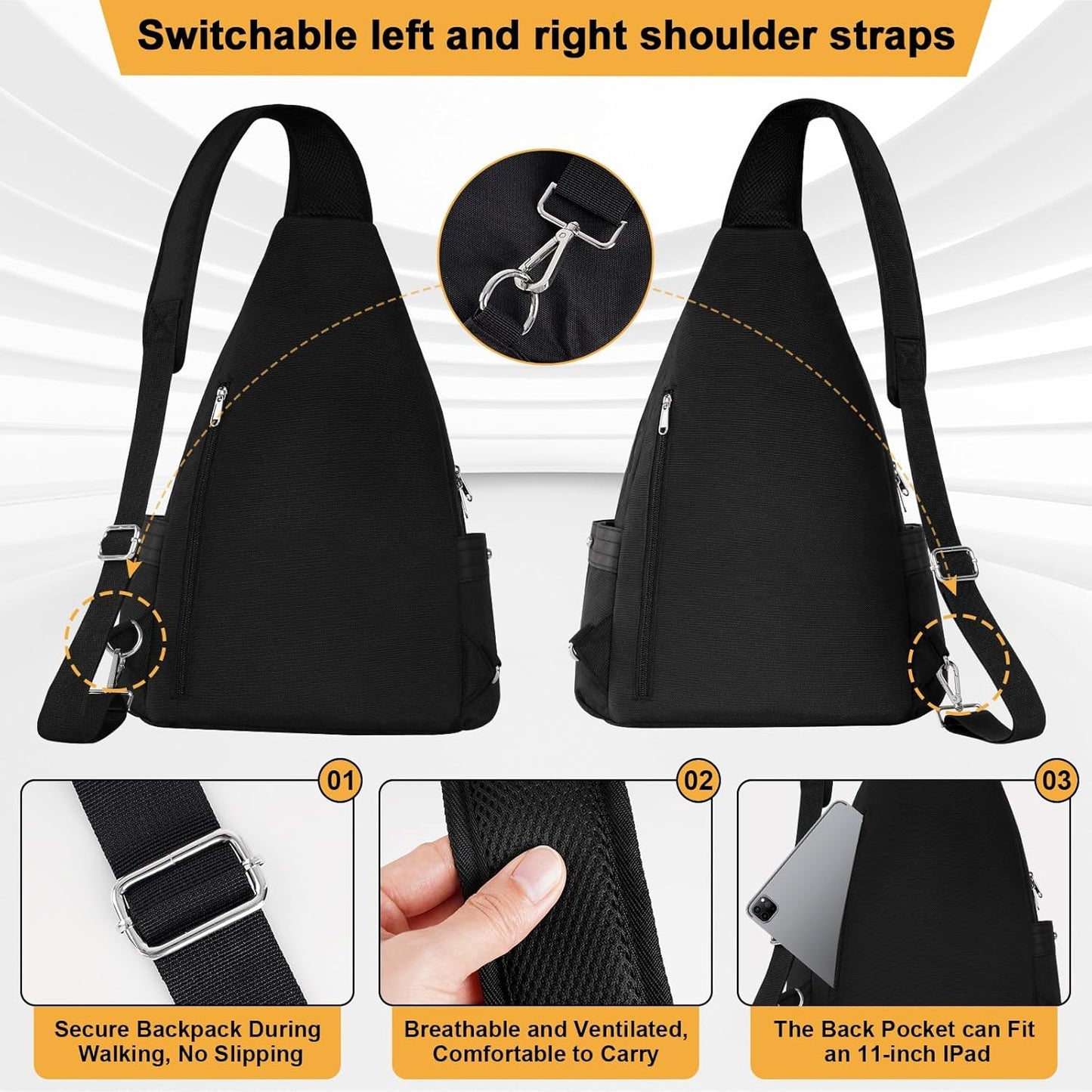 Crossbody Lunch Backpack, Double Deck Large Insulated Lunch Box for Men Women Adult, Leakproof Lunchbox with Side Pokets for iPad, Small Cooler Bag for Work Office Hiking Beach Picnic, Black