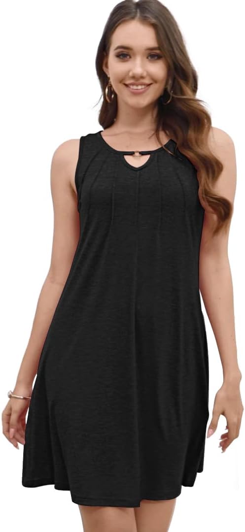 Pleated Front Summer Dresses for Women 2025 Casual Beach Floral Print Sundress Boho Tank Dress