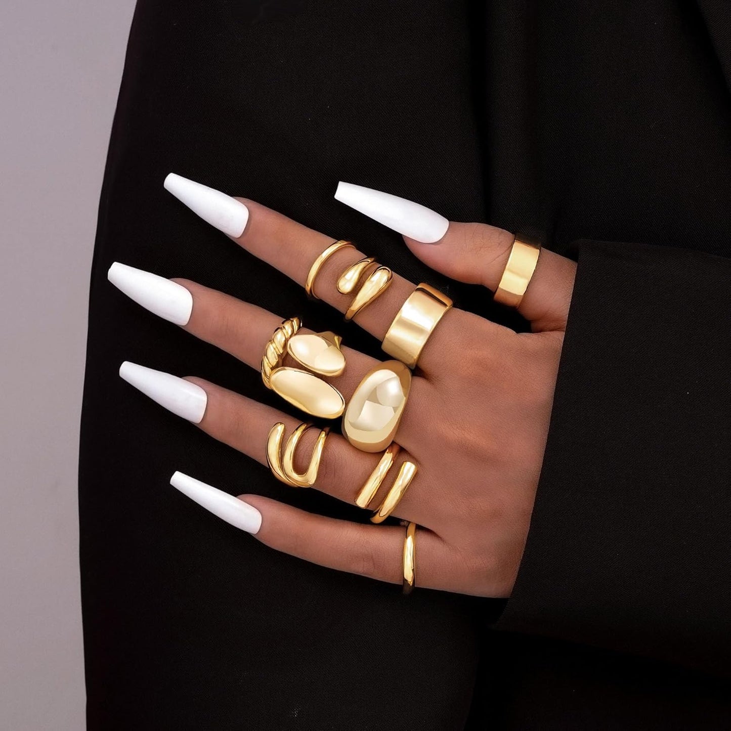 ÌF ME 10 PCS Gold Rings Set for Women Non Tarnish, 18K Gold Plated Chunky Stackable Rings, Statement Stacking Womens Ring Pack