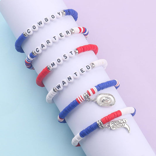 IDesign 6 Pcs Western Bracelet Gifts for Cowboy Cowgirl Christmas Valentine's Day Fans Party Concert Women Men Fans