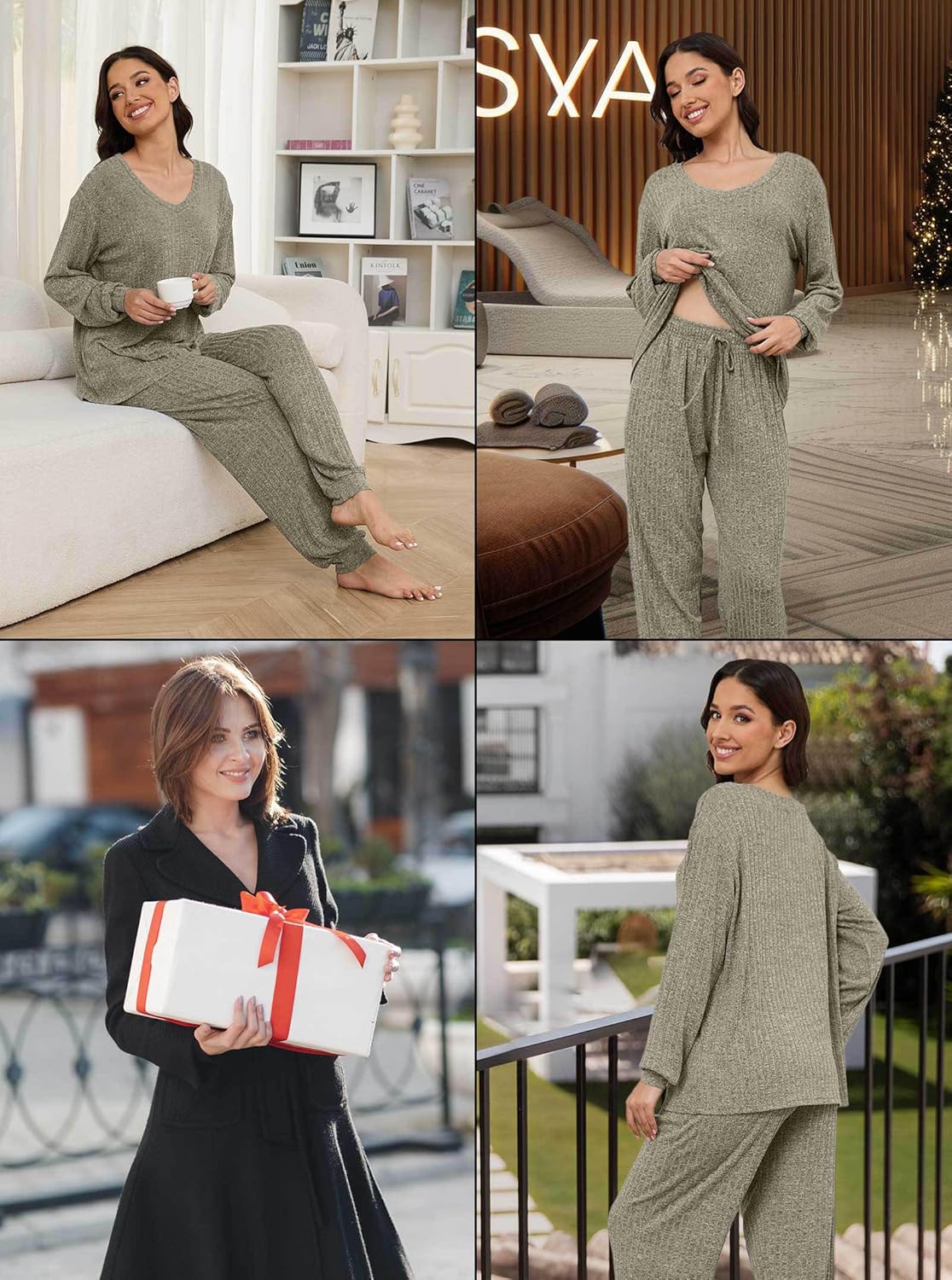 Hellomamma Women Pajama Sets 2 Piece: Long Sleeve Lounge Sets Pjs Casual Ladies Fall Outfit Pj Sleepwear With Pockets