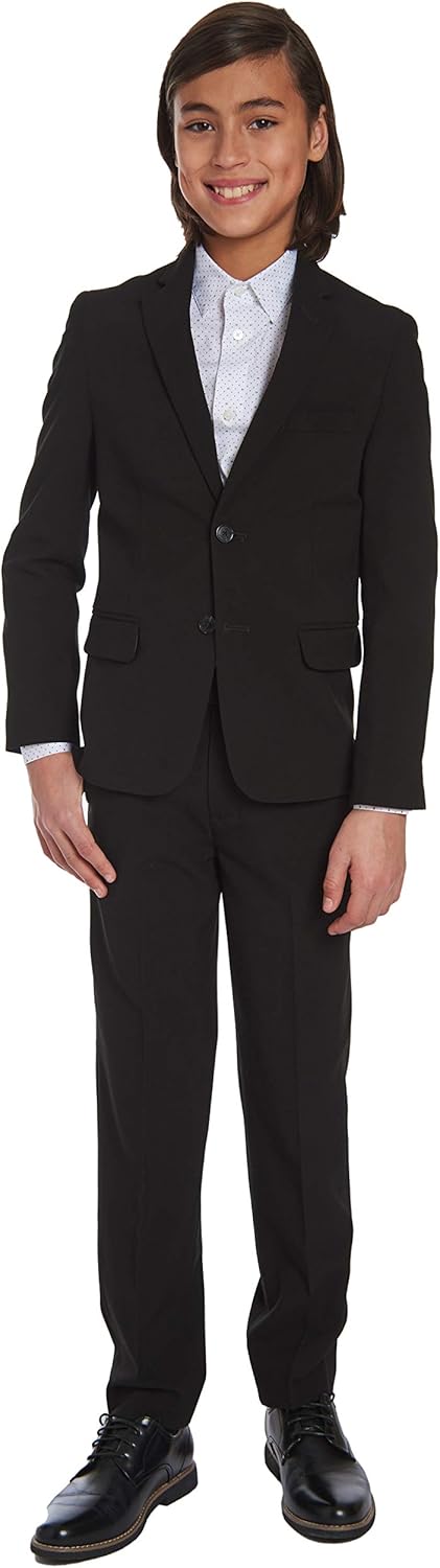 Calvin Klein Boys' Flat Bi-Stretch Dress Pant, Straight Leg Fit, Belt Loops & Front Pockets