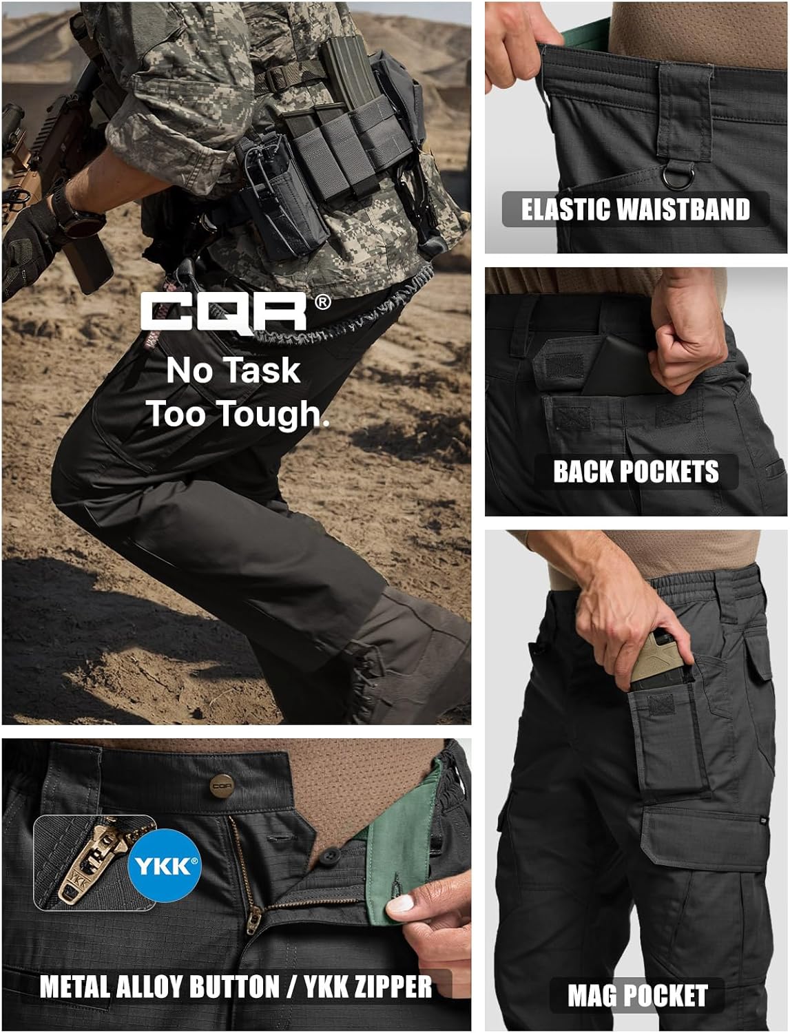 CQR Men's Tactical Pants, Water Resistant Ripstop Cargo Pants, Lightweight EDC Work Hiking Pants, Outdoor Apparel