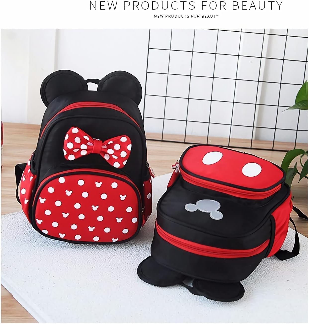 Cute Mini Backpacks, Red Cartoon Bag, Mouse Ears Bowknot Travel Daypack