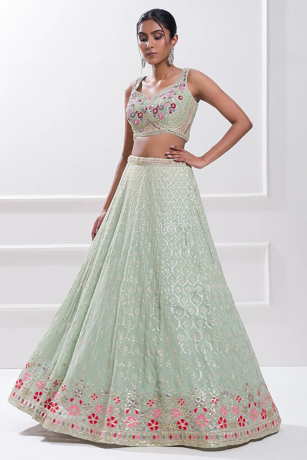 TRENDMALLS Georgette Embroidery Sequence Work Wedding Bridal Lehenga Choli with Dupatta Ready to wear