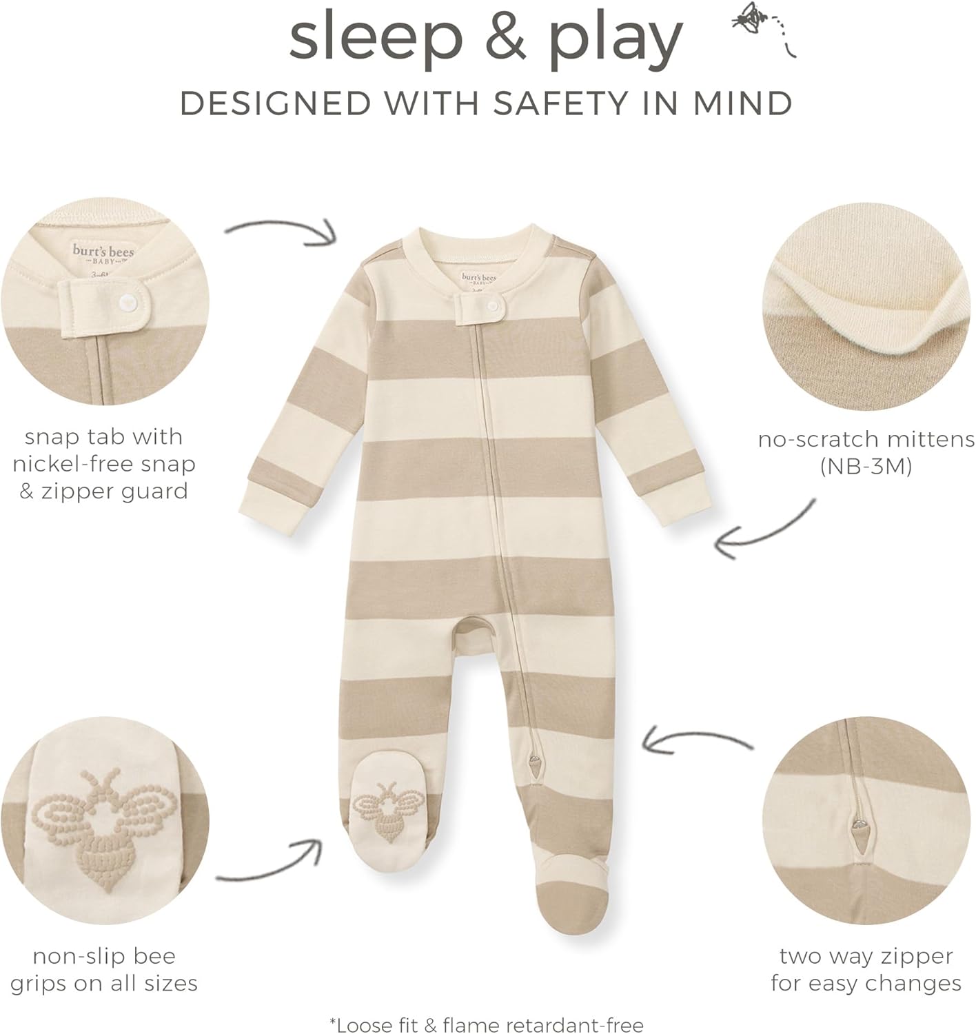 Burt's Bees Baby Baby Girls Pajamas, Zip Front Non-Slip Footed Sleeper Pjs, 100% Organic Cotton