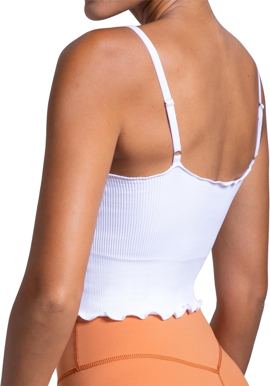 Sunzel Tank Top for Women, V Neck Seamless Ribbed Crop Camisole with Ruffles