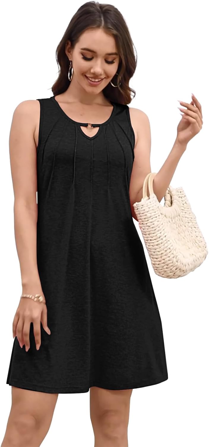 Pleated Front Summer Dresses for Women 2025 Casual Beach Floral Print Sundress Boho Tank Dress