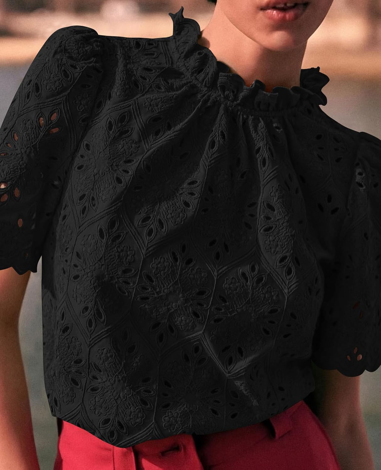 PRETTYGARDEN Summer Tops for Women 2025 Trendy Short Sleeve Eyelet Embroidered Dressy Casual Blouse Shirts