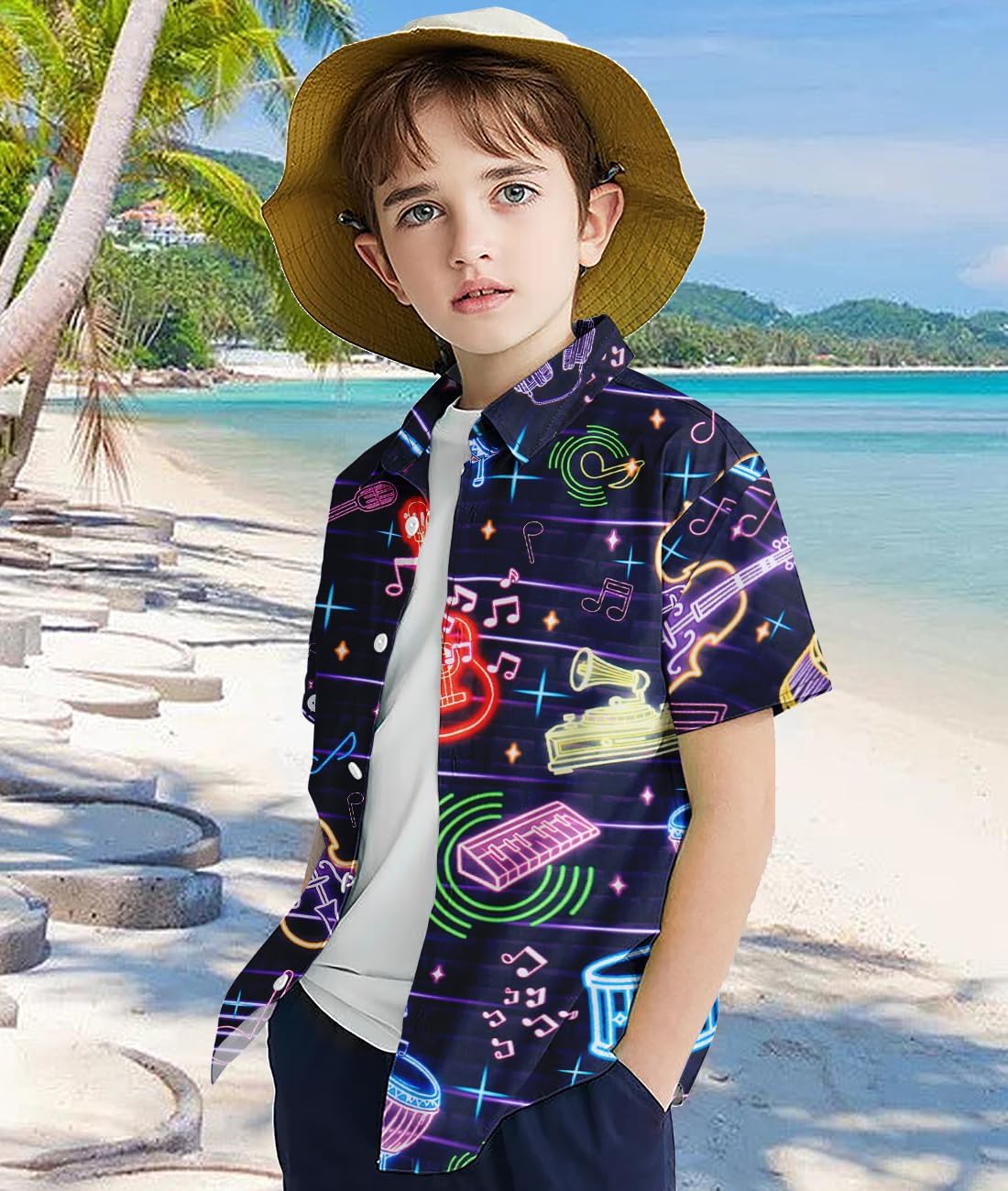 uideazone Boys Hawaiian Shirts Novelty Printed Funky Short Sleeve Button Down Shirt Kids Aloha Luau Shirt 7-14T