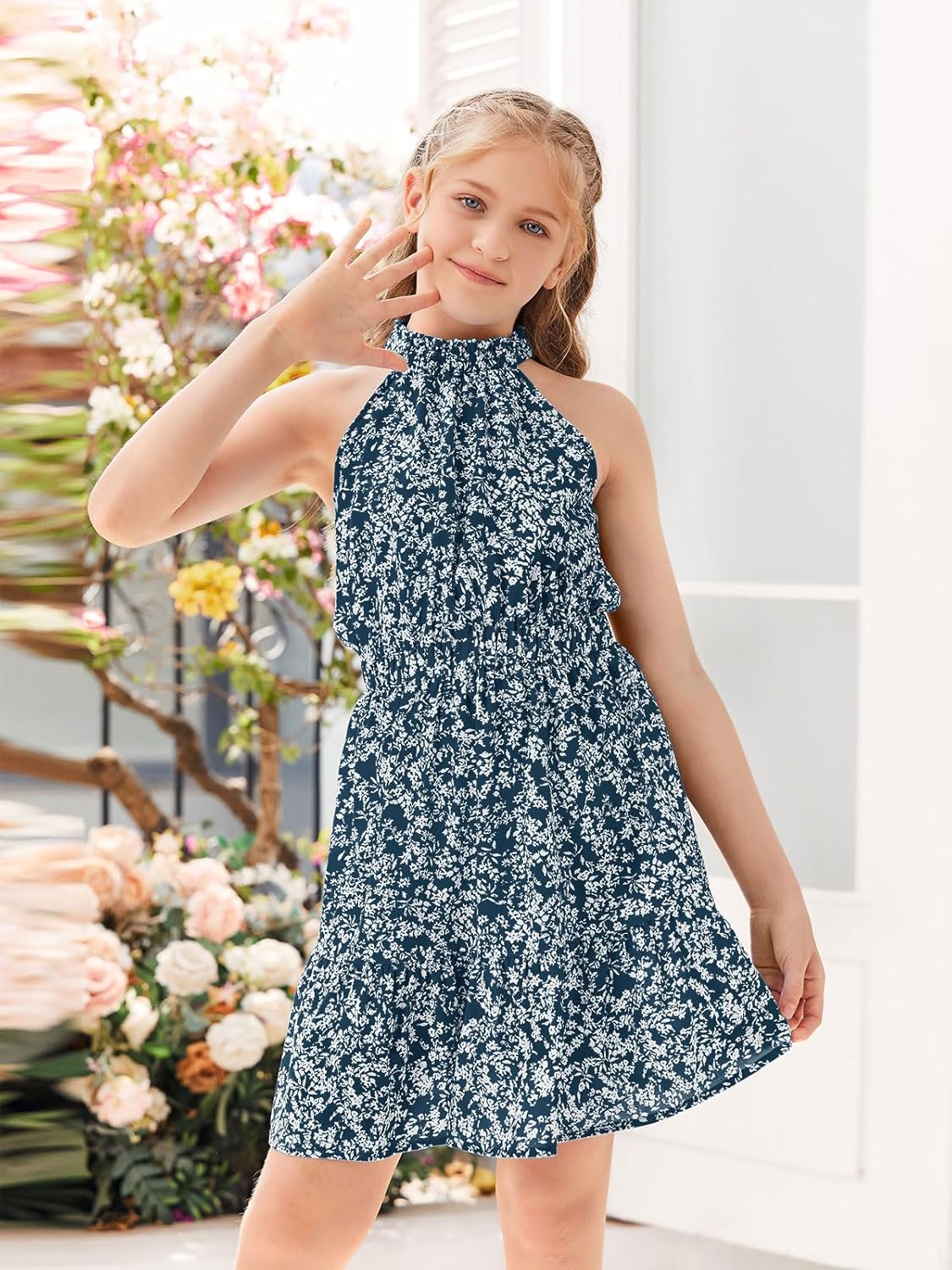 Floral Girls Dresses Age 5-14 Years Kids Summer Outfits Casual Halter Sleeveless Cute Short Sun Dresses