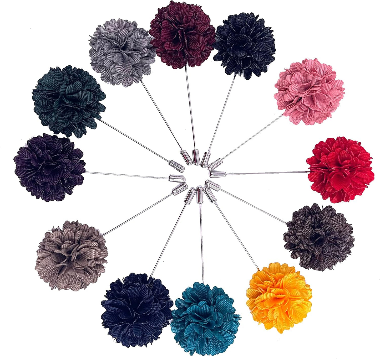 12PCS Flower Men's Lapel Pins Handmade Flower Lapel Pin Boutonniere Pin for Suit Wedding Groom