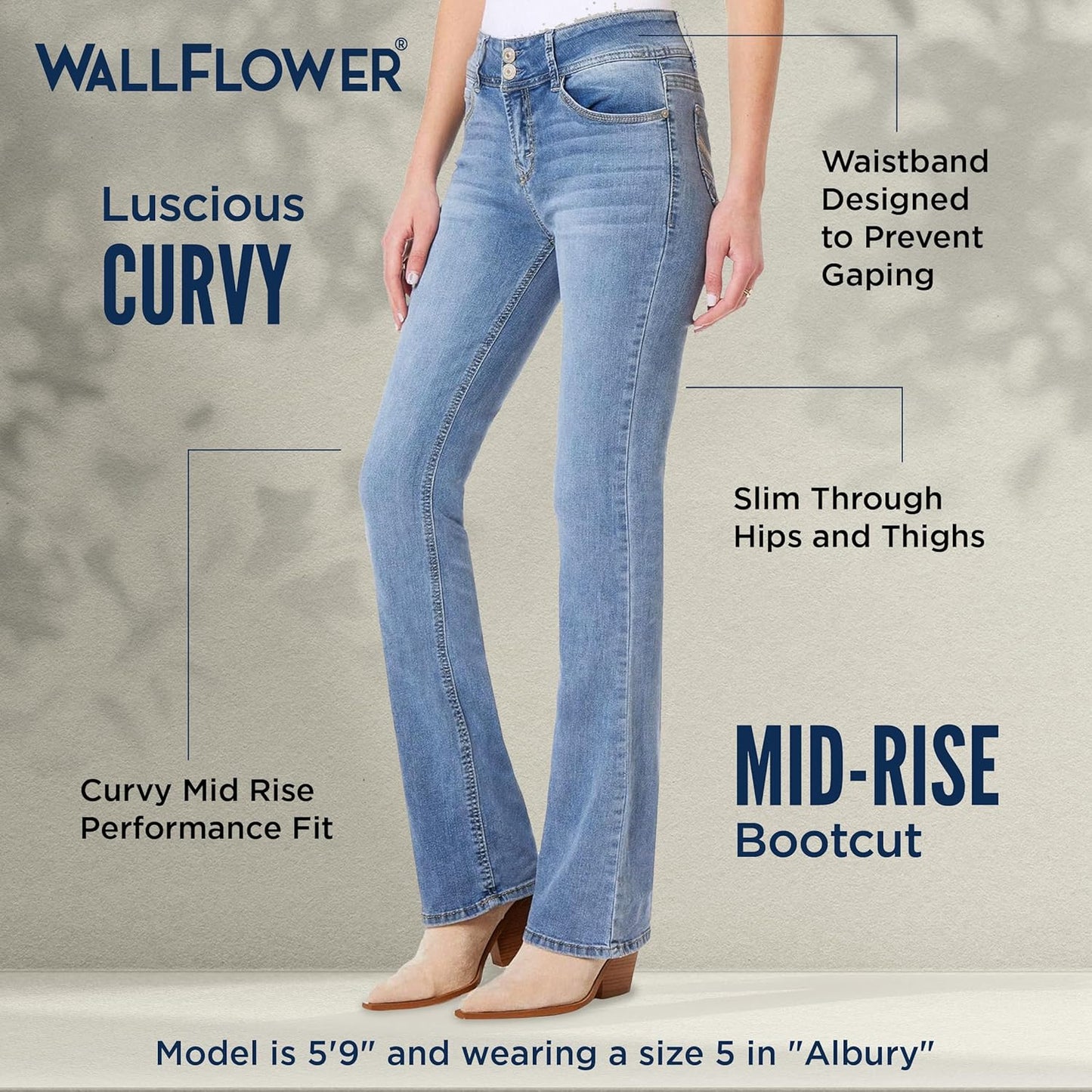 WallFlower Luscious Curvy Bootcut Jeans for Women Mid-Rise Insta Stretch Denim, Size Inclusive Juniors Jeans, Sizes 0 to 24
