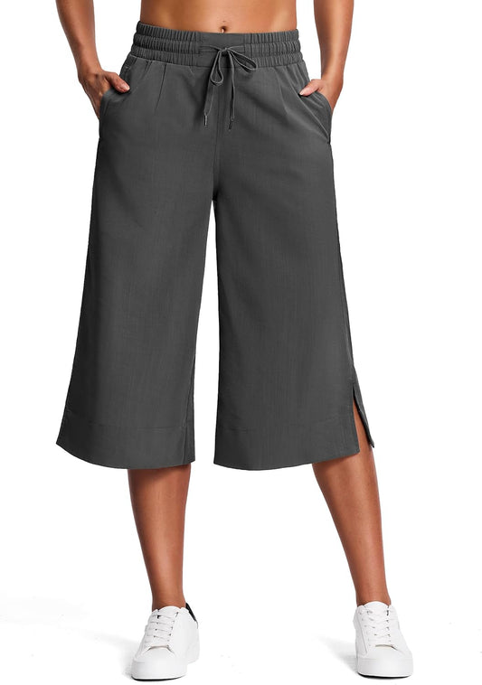 18" Capri Pants for Women Wide Leg Capris with Pockets for Women Lightweight Womens Capris for Summer Yoga Casual