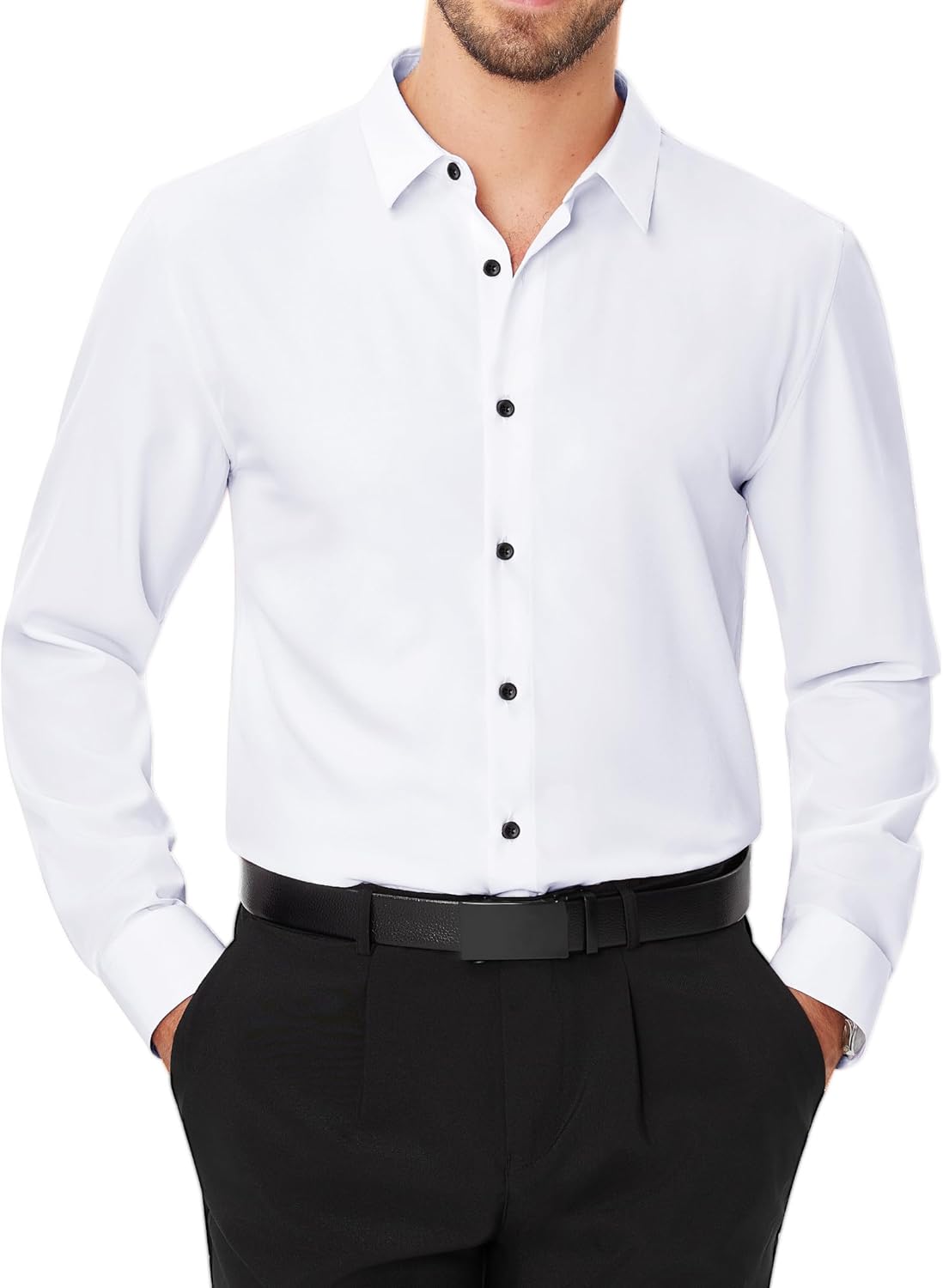 J.VER Men's Dress Shirts Stretch Long Sleeve Formal Shirt Solid Business Casual Button Down Shirts for Wedding Prom