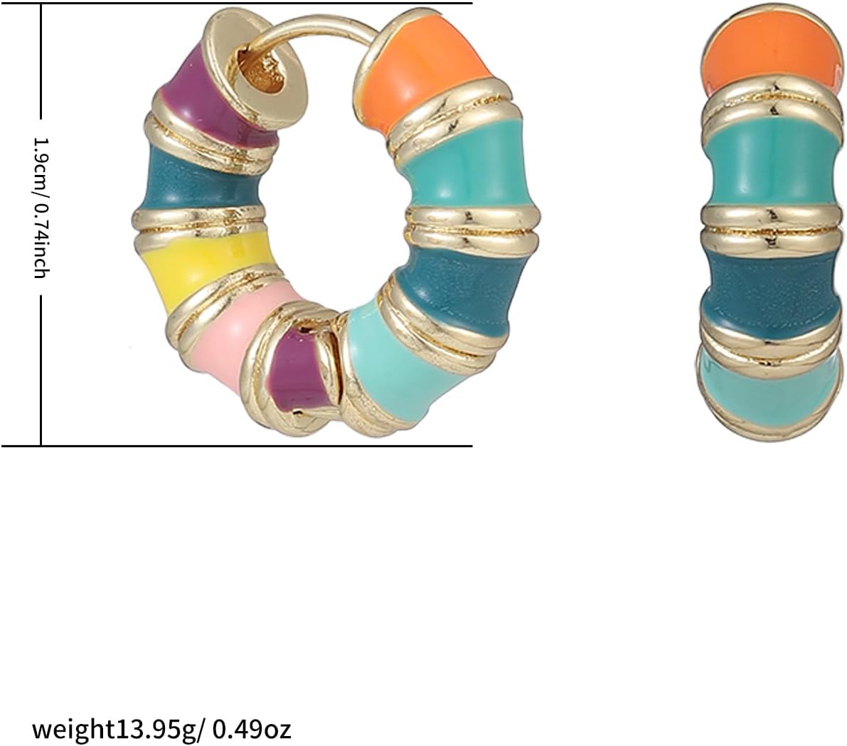 Gold Bamboo Hoop Earrings for Women 90s Boho Colorful Enamel Huggie Hoop Earrings Hypoallergenic Small Bamboo Hoops Jewelry Gifts Trendy Stuff
