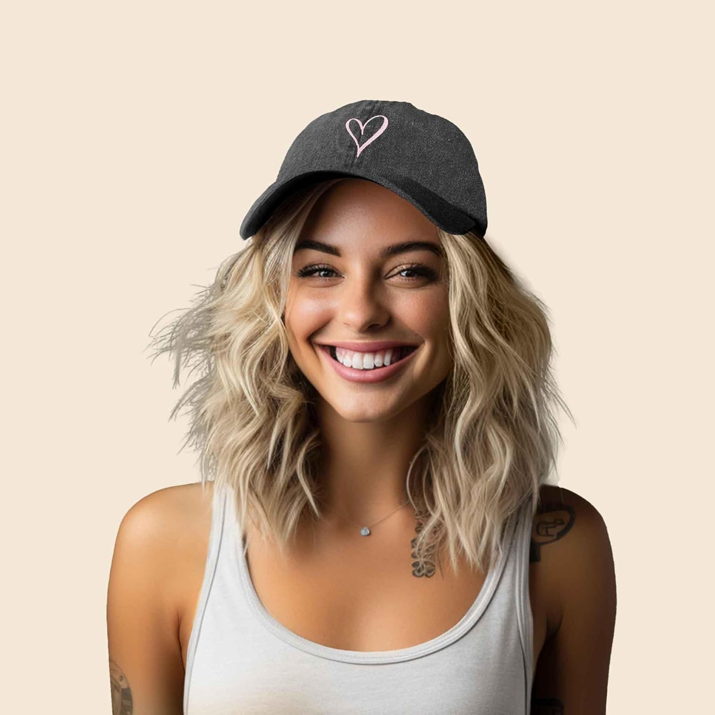 Hand Drawn Heart Hat Womens Embroidered Baseball Cap