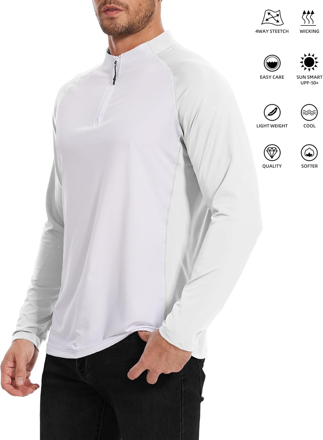 Men's Running Shirt Long Sleeve Performance Quarter Zip Pullover Quick Dry Golf Workout Athletic Shirts UPF 50+