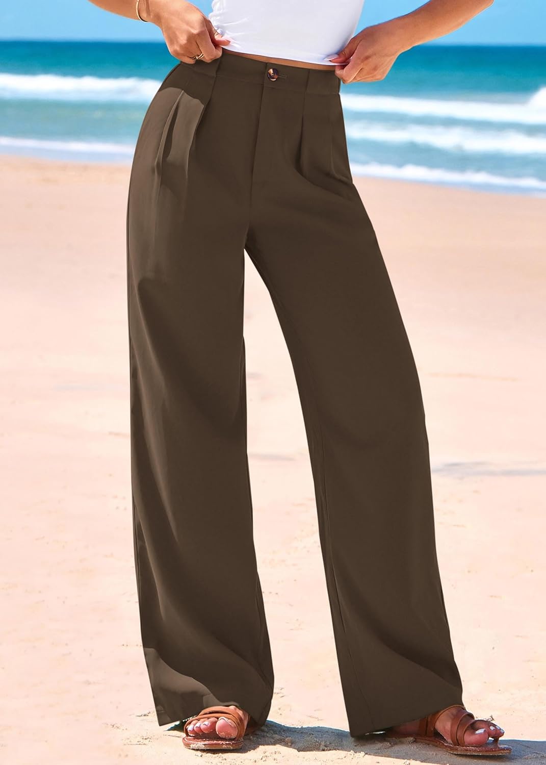 KIRUNDO Wide Leg Dress Pants for Women High Waisted Office Work Trousers Business Casual Slacks Button Flowy Palazzo Pant