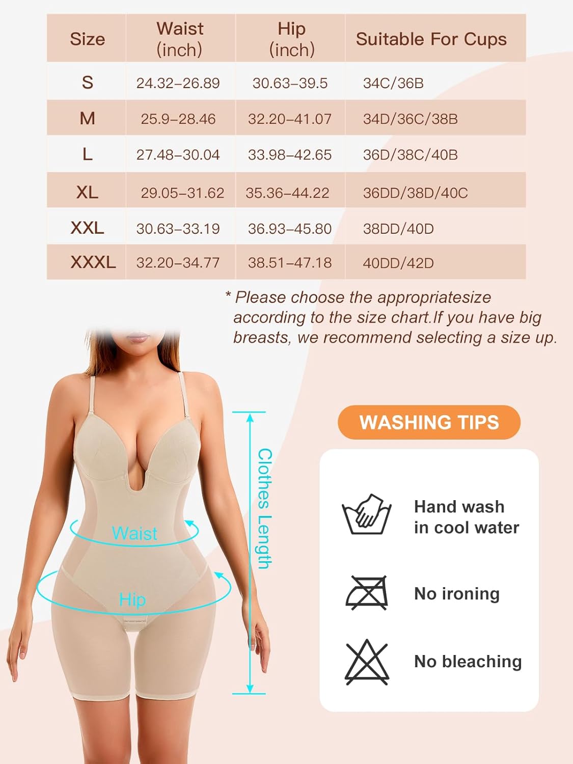 Decorus Women's Low Back Full Deep Plunge Strapless Bodysuit Mid Thigh Backless Shapewear Tummy Control Shaping Body Shaper