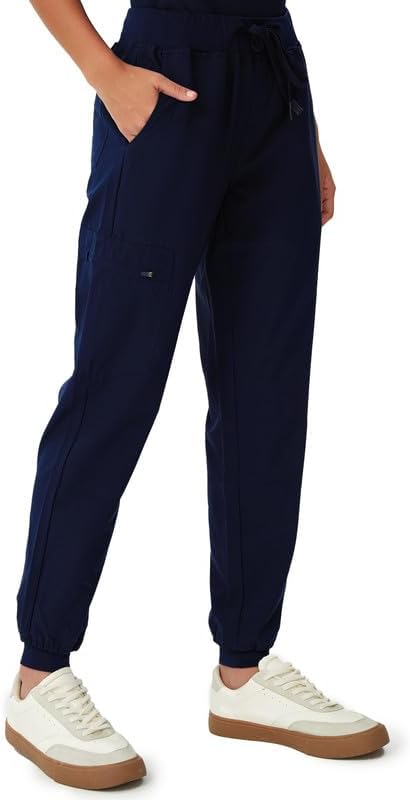 Women's V-Neck Scrubs Top & Cargo Pants Set, 10 Pockets, Yoga Waistband, 4 Way Stretch