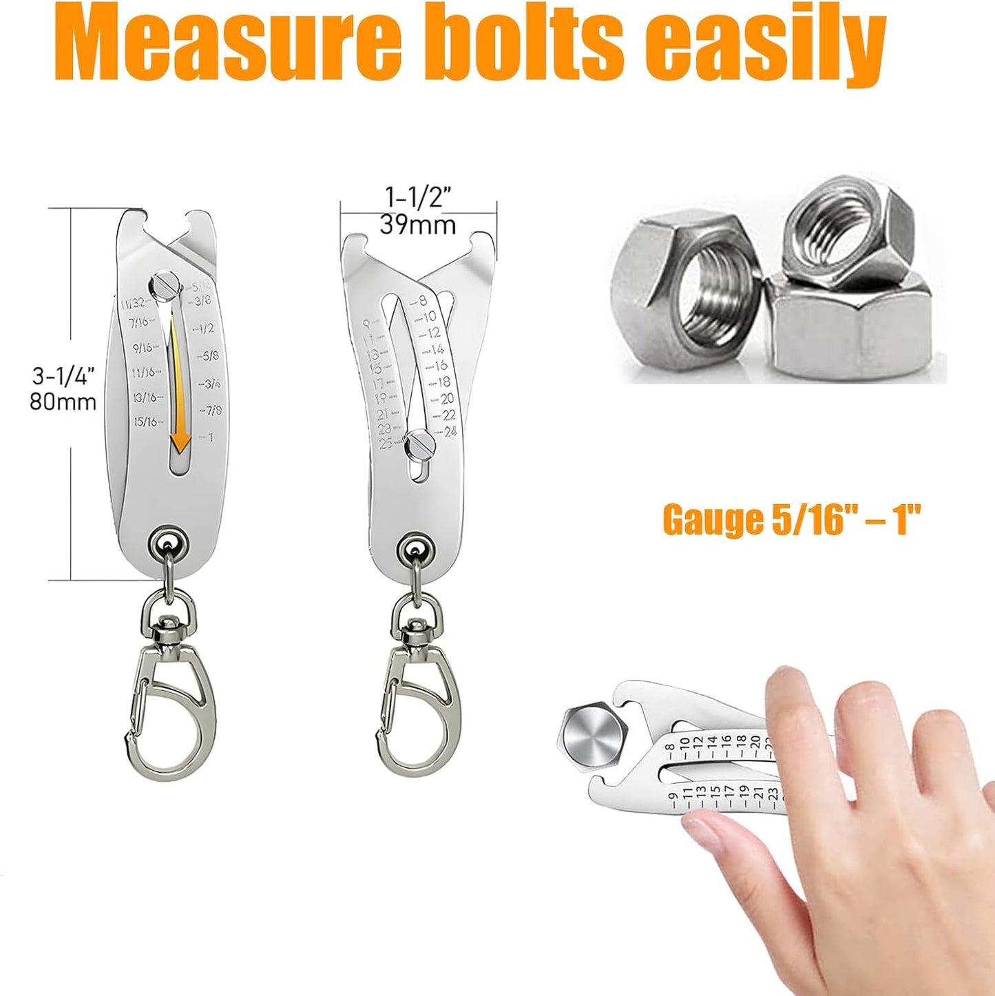 2025 Upgrade Portable Thread Checker Keychain, for Quick Thread Identification, Bolt and Nut Sizer Tool
