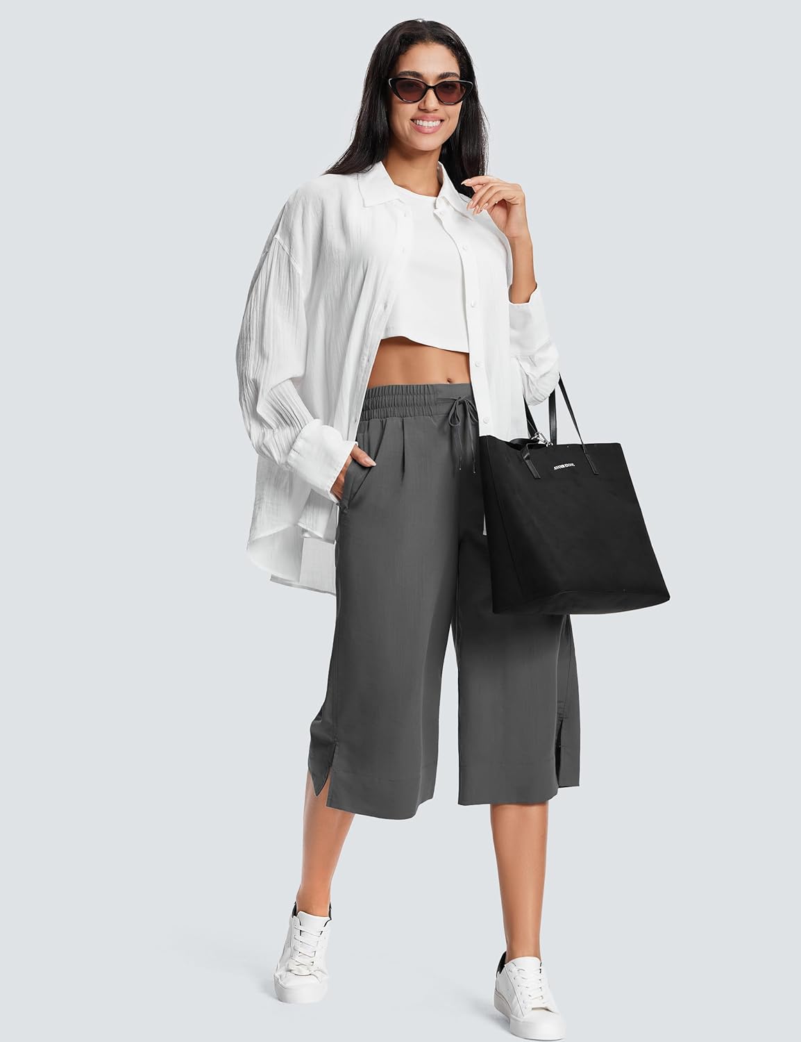 18" Capri Pants for Women Wide Leg Capris with Pockets for Women Lightweight Womens Capris for Summer Yoga Casual