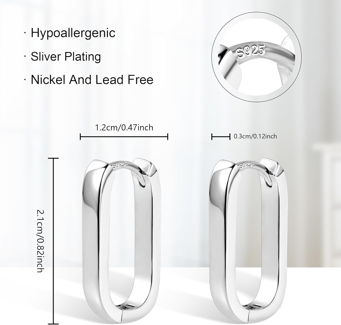 925 Sterling Silver Hoop Earrings for Women Small Square Hypoallergenic 14K Gold Plated Hoop Earrings Geometric Minimalist Rectangle Hoops