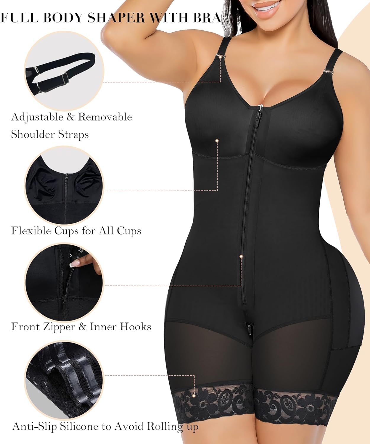 YIANNA Fajas Colombianas Postpartum Shapewear for Women Tummy Control Butt Lifter Body Shaper with Zipper Crotch