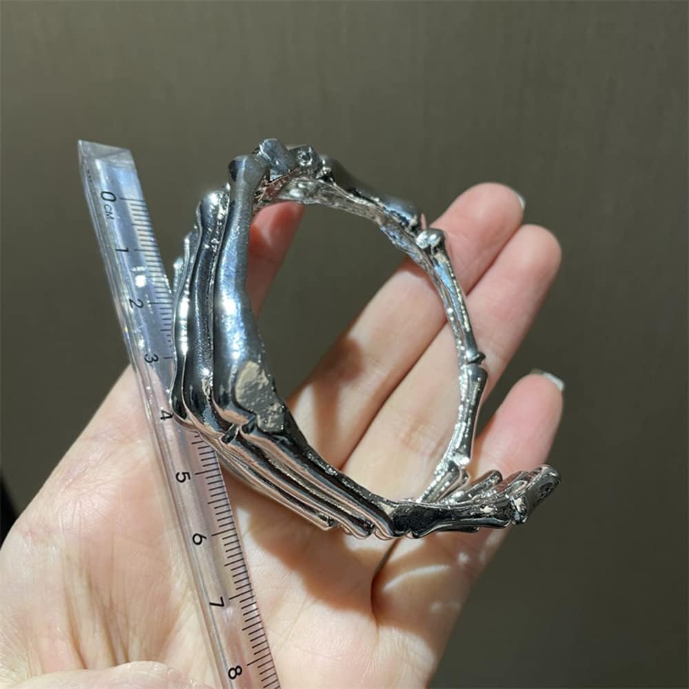 Bethynas Gothic Silver Devil Claw Bracelet Punk Retro Skull Skeleton Bangle Open Bone Arm Cuff Halloween Costume Accessory for Women