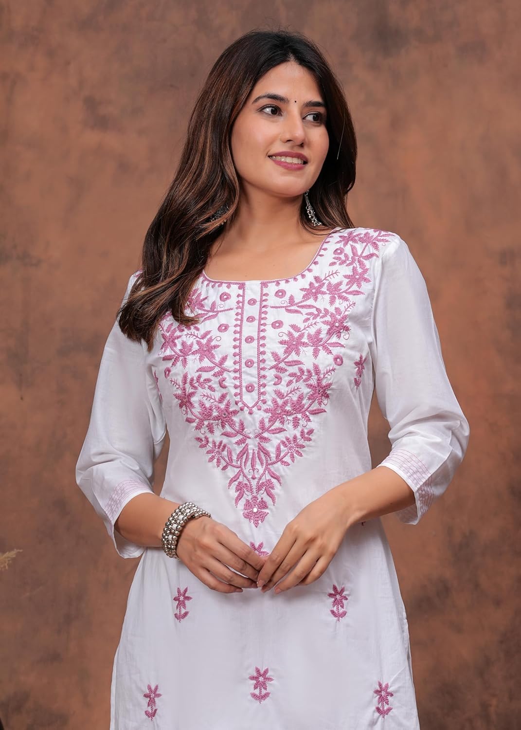 JG JAI GOVINDAM Indian Hand Embroidered Kurti for Women Chikankari Straight Cotton Long Kurti's Tunic Kurta Dreses for Women