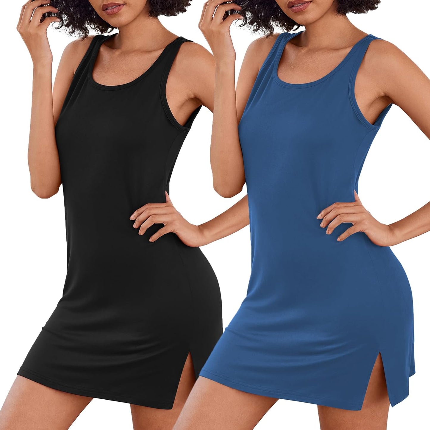 Ekouaer Sexy Nightgowns for Women Tank Sleeveless Night Gown 2 Pack Sleep Dress Soft Nightdress Chemise Sleepwear S-XXXL