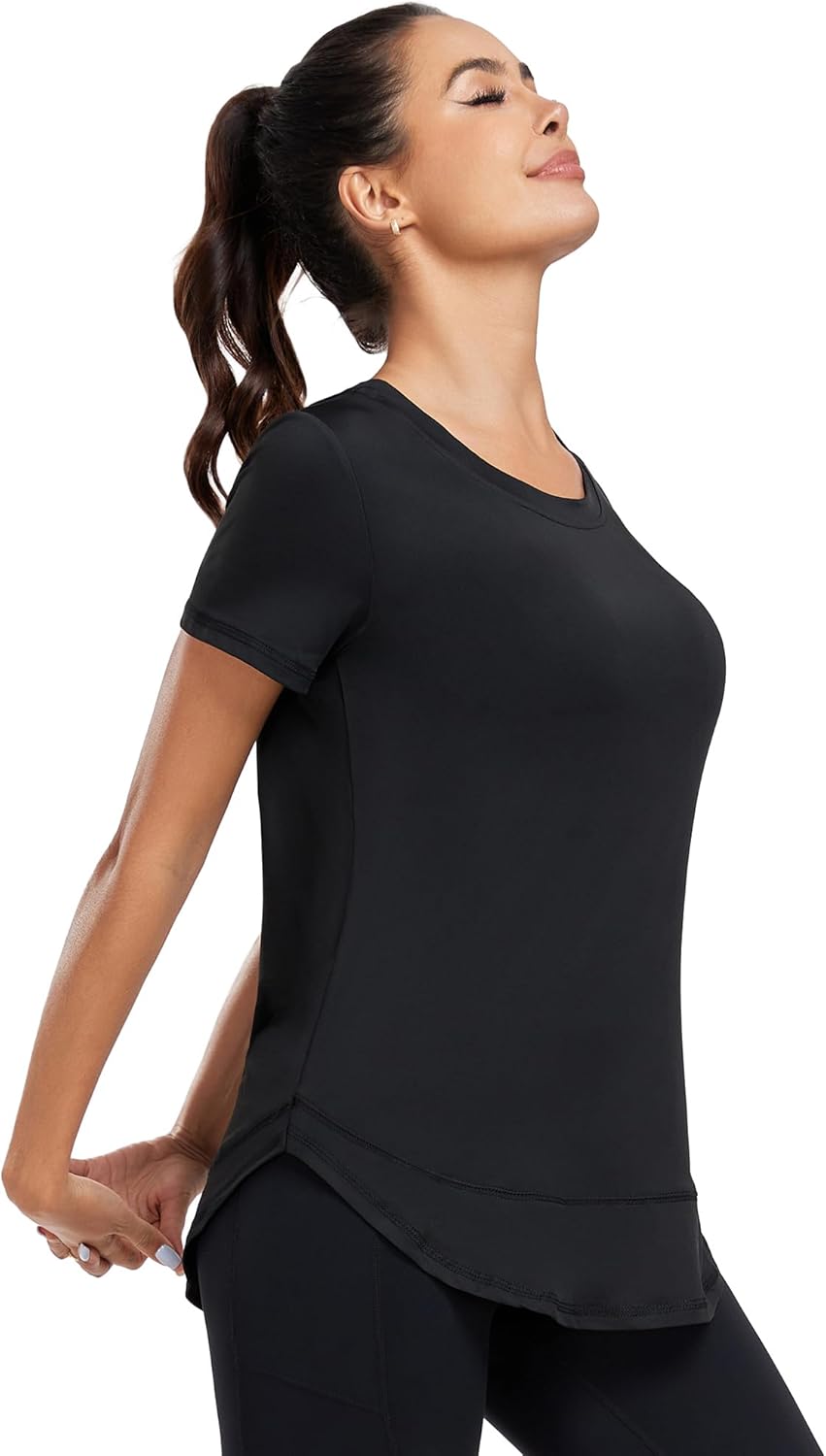 Women's Short Sleeve Workout Shirts Crewneck Sports Yoga Running Dry Fit Tops Side Split Tee