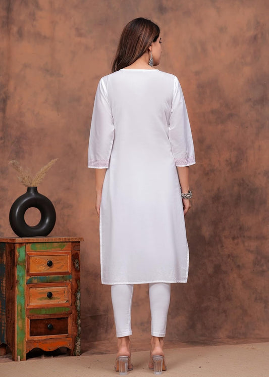 JG JAI GOVINDAM Indian Hand Embroidered Kurti for Women Chikankari Straight Cotton Long Kurti's Tunic Kurta Dreses for Women