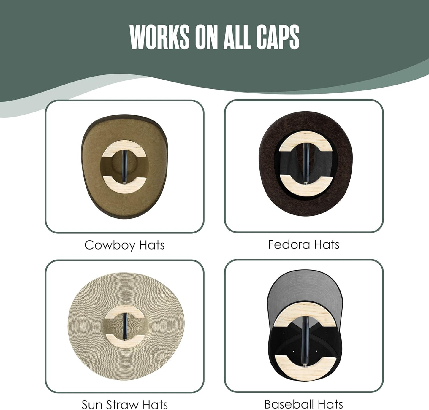 Houseables Hat Stretcher, Fitted Hat Stretcher, Baseball Cap Shaper, Cap Extender, Jack, Sizer, Expander, Resizer, Shaping, Former, Adjustable Wooden Block Spacers for Cowboy, Straw, Fedora, Sombrero