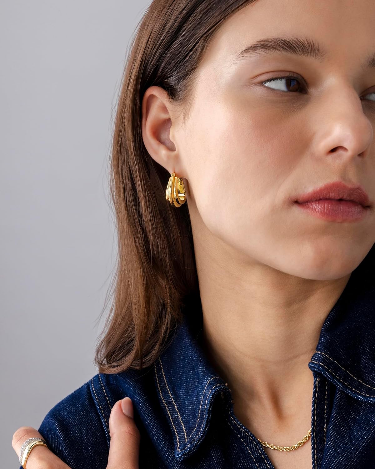 PAVOI 14K Gold Plated Sterling Silver Posts Geometric Hoop Earrings for Women | Trendy Geo Long Oval U-Shaped Link Triangle Huggie Hoops Earring