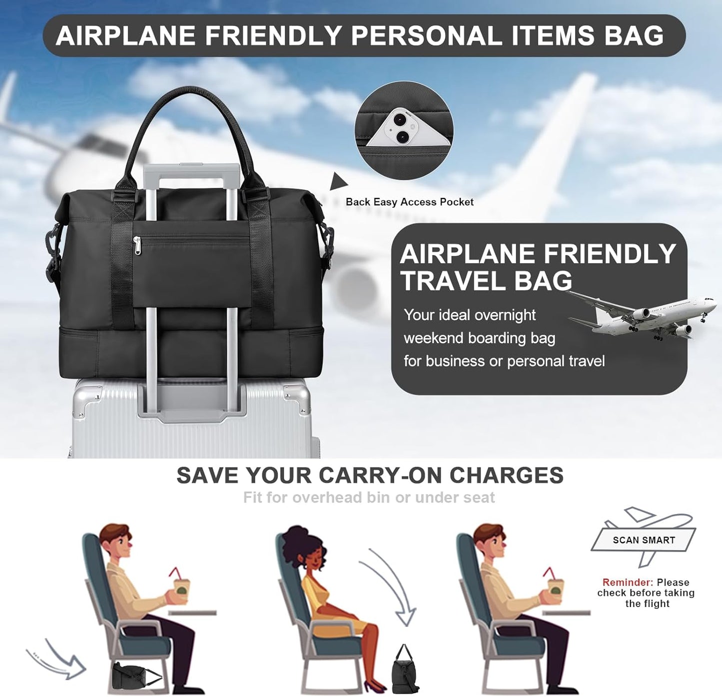 Weekender Bags for Women,Travel Duffle Overnight Bag with Shoe Compartment,Personal Item Carry On Bag,Gym Bag,3 Pcs Set