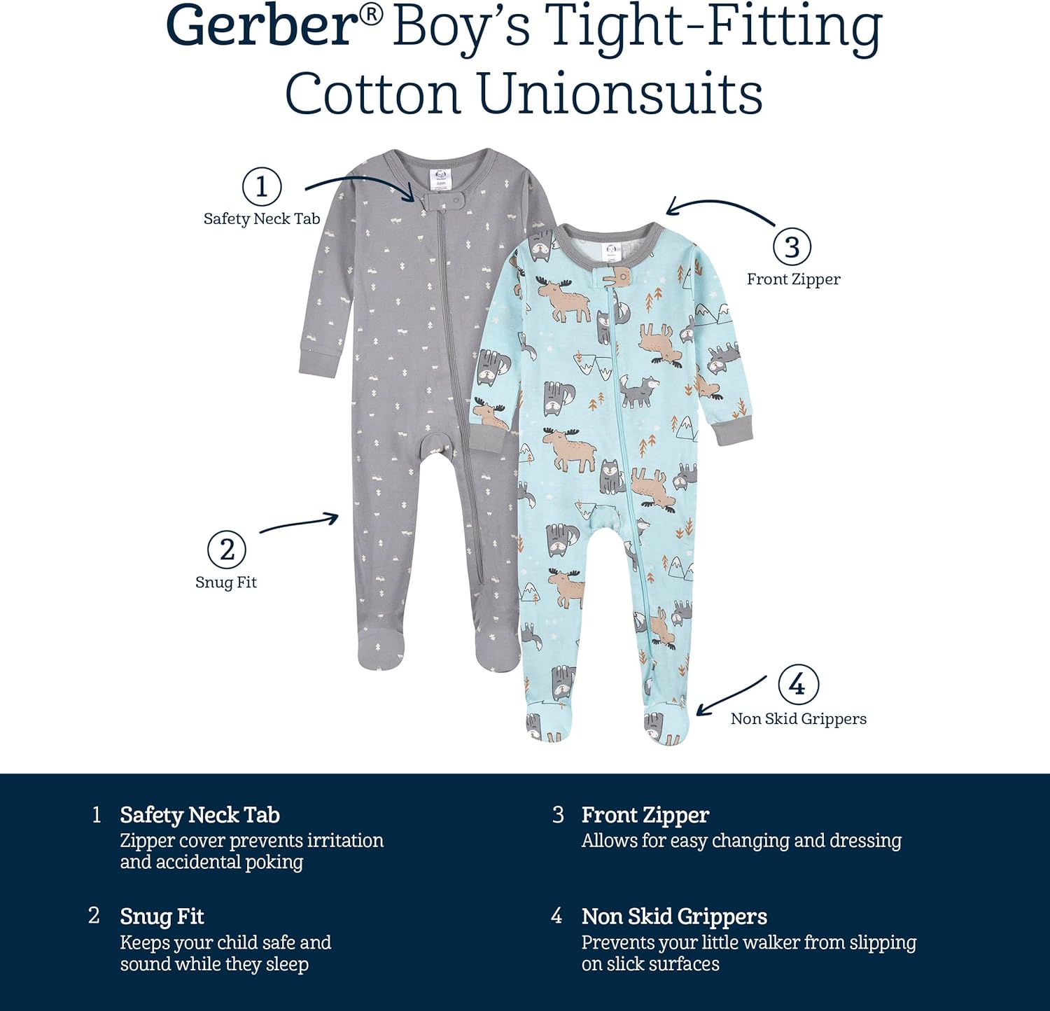 Gerber Boys' 4-Pack Snug Fit Footed Cotton Pajamas