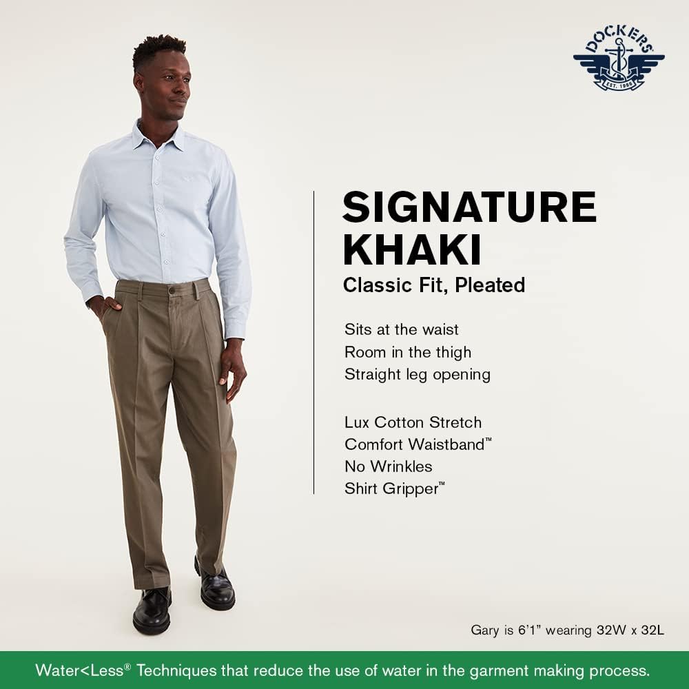 Dockers Men's Classic Fit Signature Lux Cotton Stretch Pants-Pleated (Regular and Big & Tall)