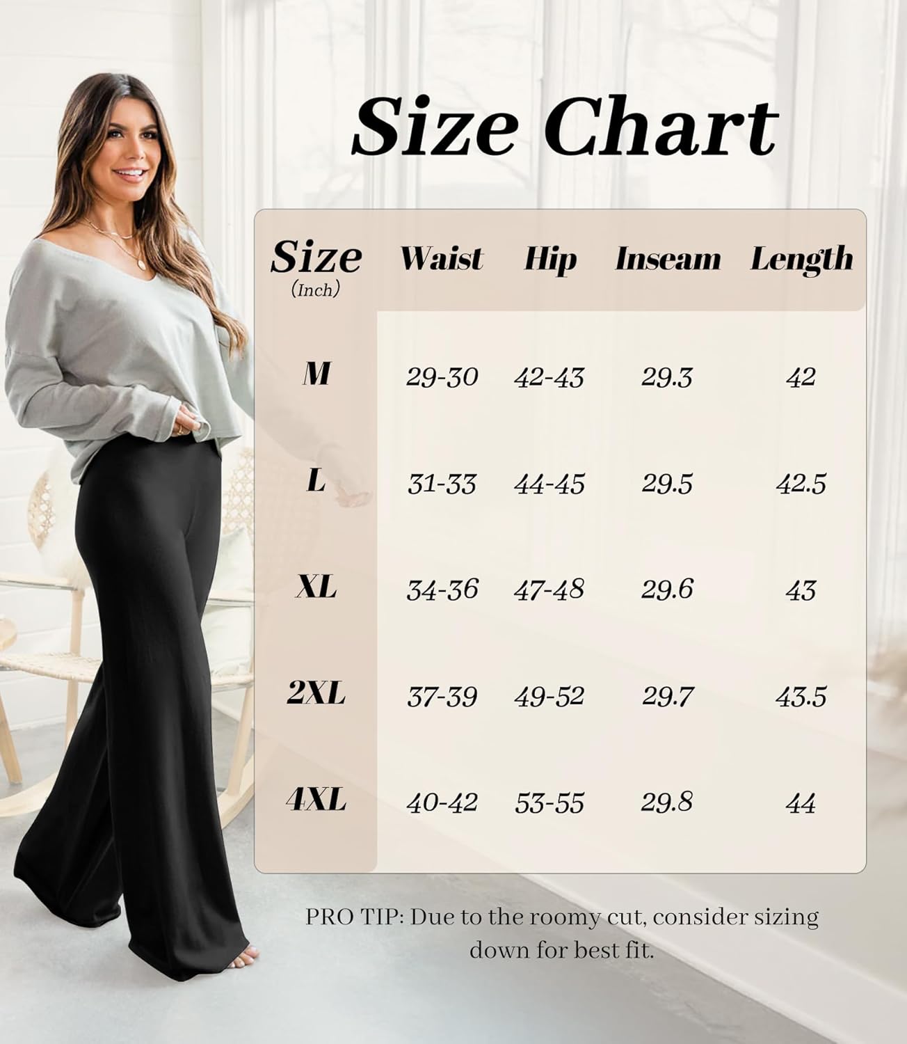 ZOOSIXX Wide Leg Palazzo Pants for Women - High Waist Casual Beach Lounge Pants Loose Dress Pants Stretchy Trousers