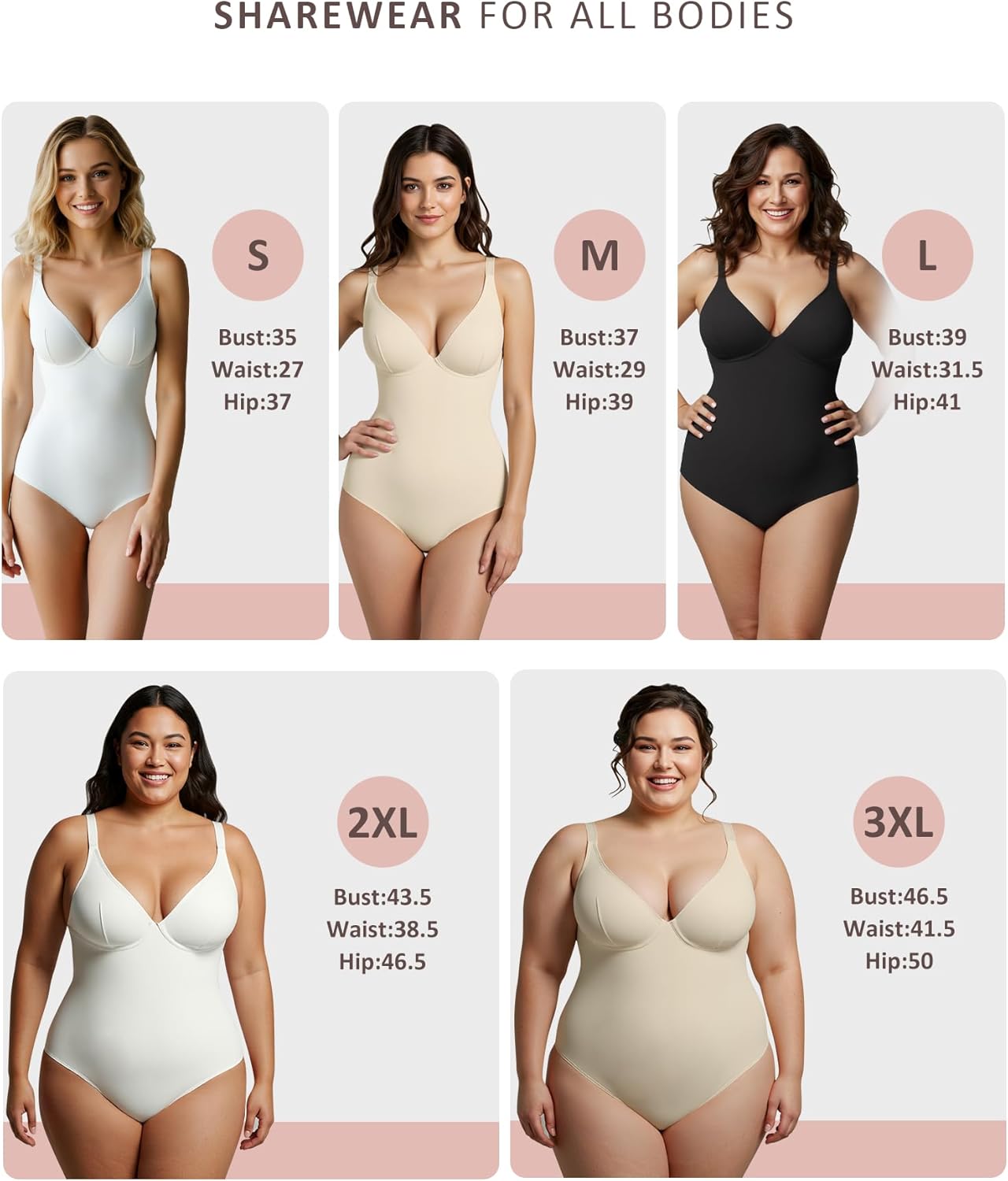 FeelinGirl Shapewear Bodysuits for Women Tummy Control Body Suits Deep V Neck Corset Body Shaper Tops