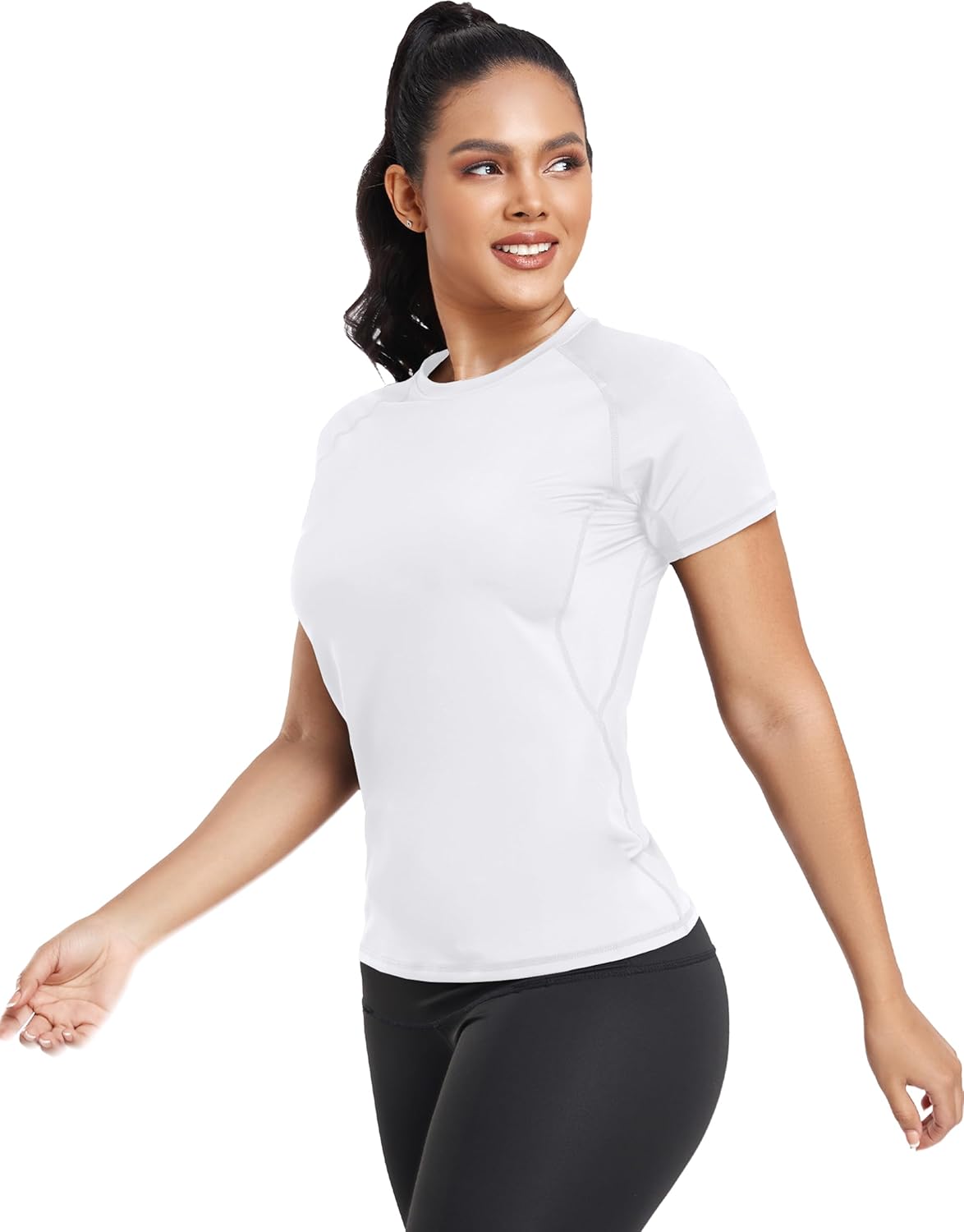 TELALEO 4 Pack Women's Compression Shirt Running Athletic T-Shirts Workout Tops Baselayer Short Sleeve Yoga Gym Sports Gear