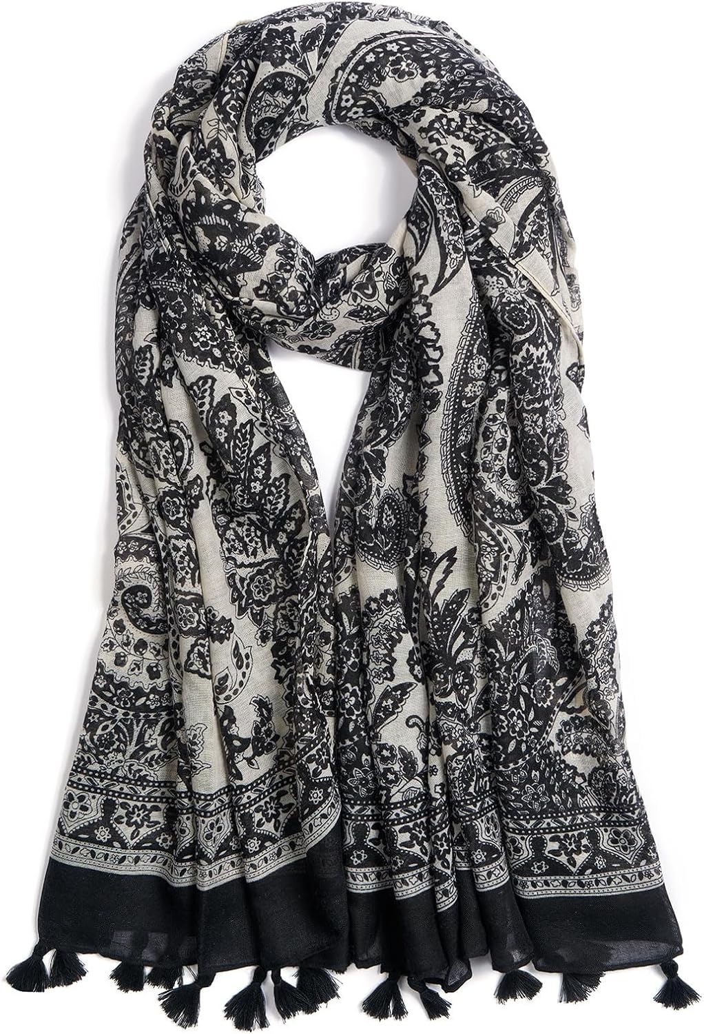 Scarf for Women Lightweight Fashion Floral Printed Scarves Boho Fall Winter Fringed Shawl Wraps