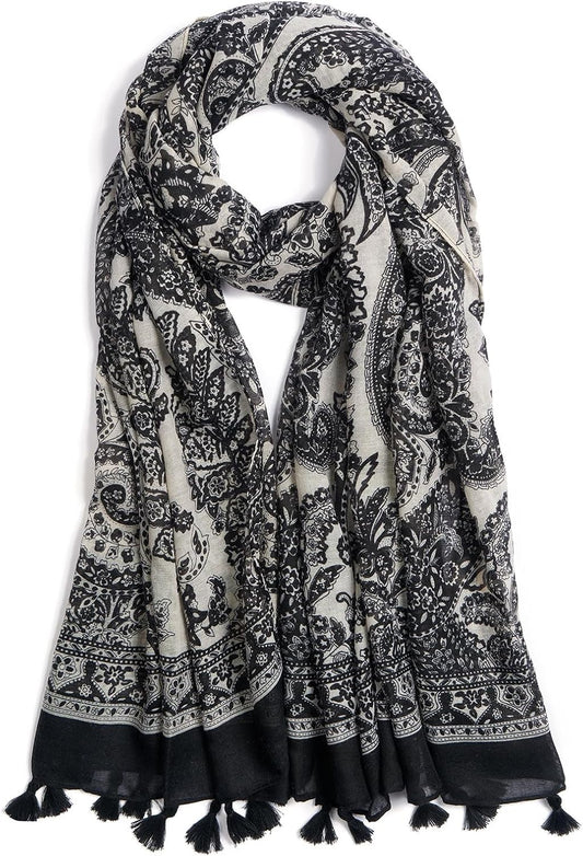 Scarf for Women Lightweight Fashion Floral Printed Scarves Boho Fall Winter Fringed Shawl Wraps