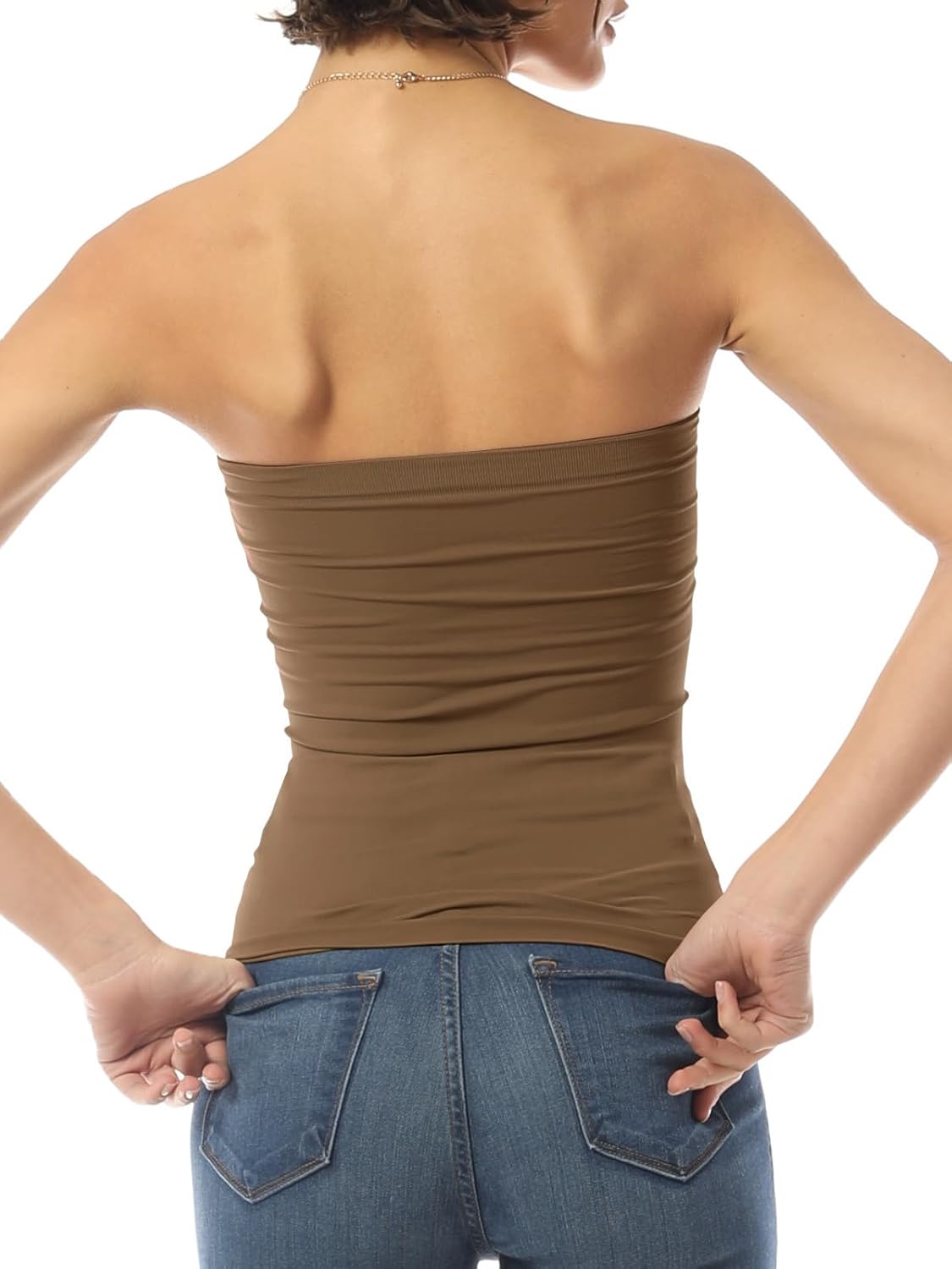 Design by Olivia Women's Basic Casual Seamless Stretch Long Bandeau Tube Top with Built-in Shelf Bra