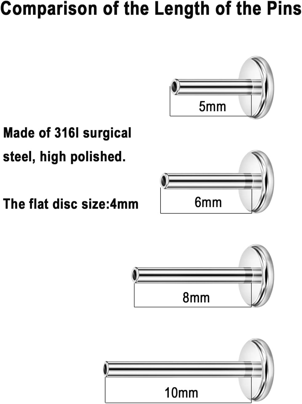 FANSING Single 316L Surgical Steel Threadless Labret Stud with CZ for Nose Cartilage Helix Rook Conch Tragus Earlobe Piercings