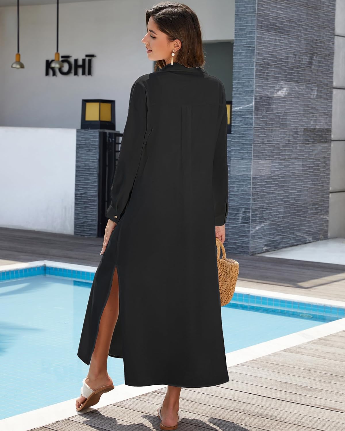 Bsubseach Swimsuit Cover Ups for Women Long Sleeve Shirt Cover Up Dress Beach Vacation Clothes Sundresses Resort Wear