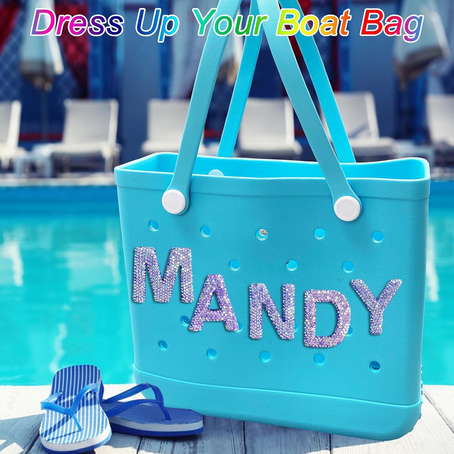 Diamond Letter Charms for Bogg Bag, Alphabet Sparkling Purple Rhinestones Lettering Accessories Charms for Simply Southern Bag, Insert Letters Charm for Handbag Beach Tote.