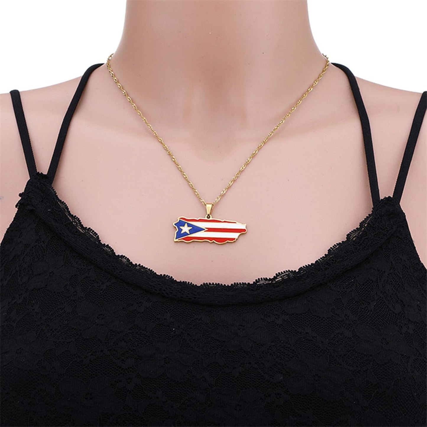 Womens Fashion Stainless Steel Puerto Rico Map Pendant Necklace
