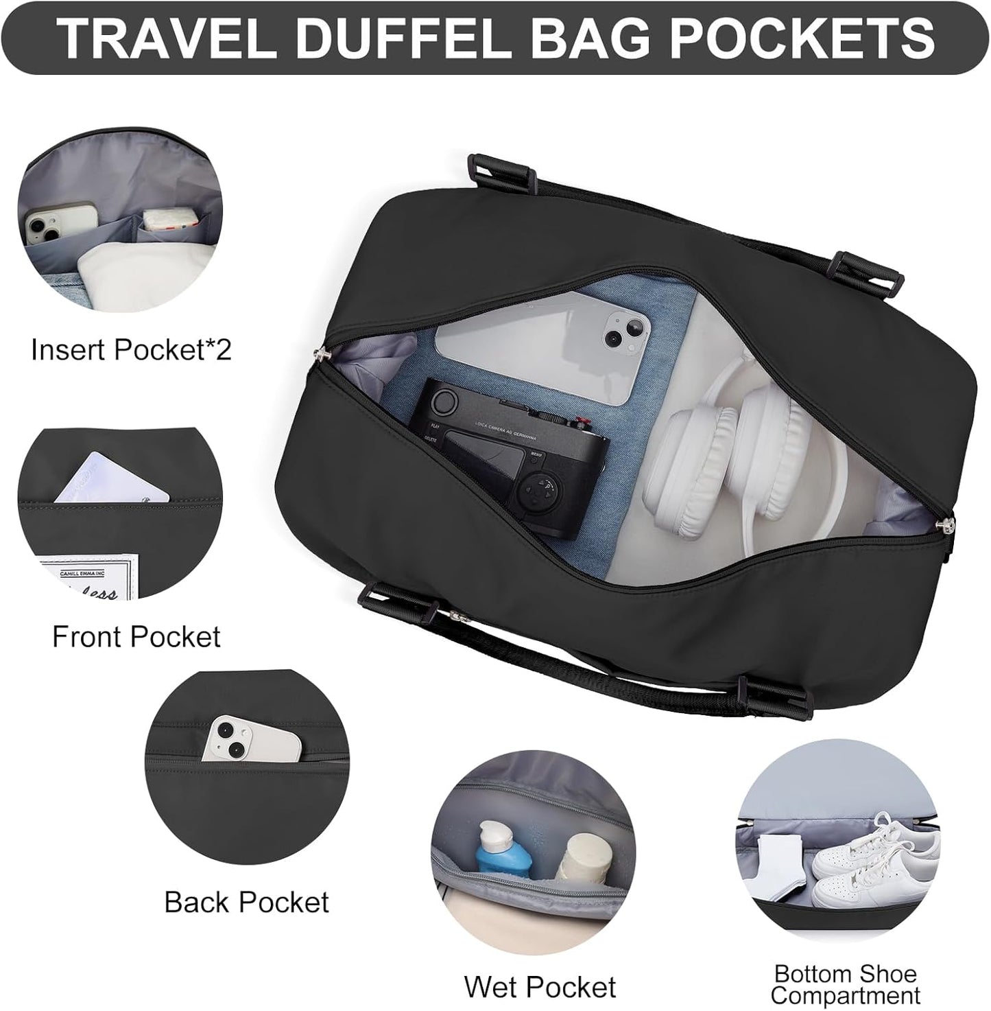 Weekender Bags for Women,Travel Duffle Overnight Bag with Shoe Compartment,Personal Item Carry On Bag,Gym Bag,3 Pcs Set